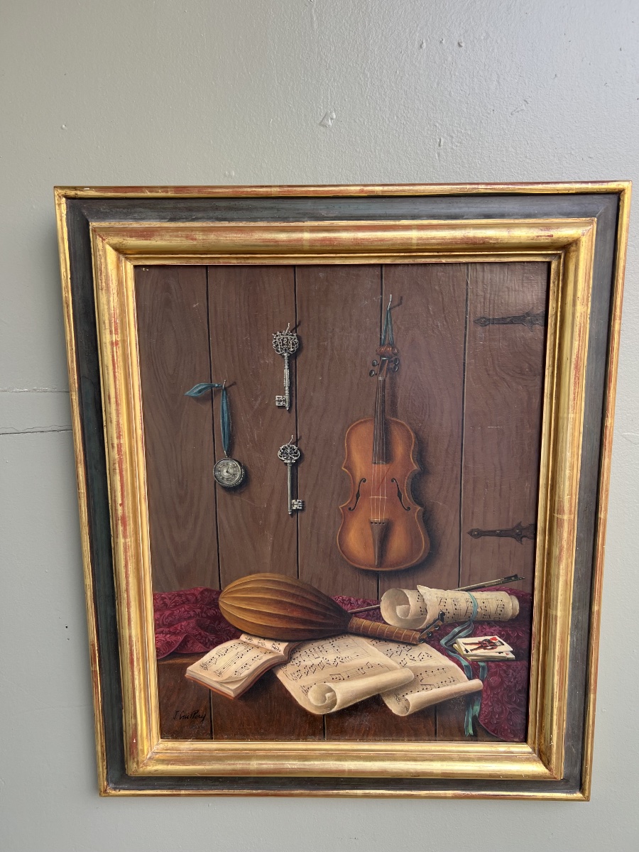 Tableau trompe-l’œil nature morte aux instruments -photo-2