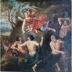Tableau ancien - scène mythologie ou allégorique - 17eme/18eme