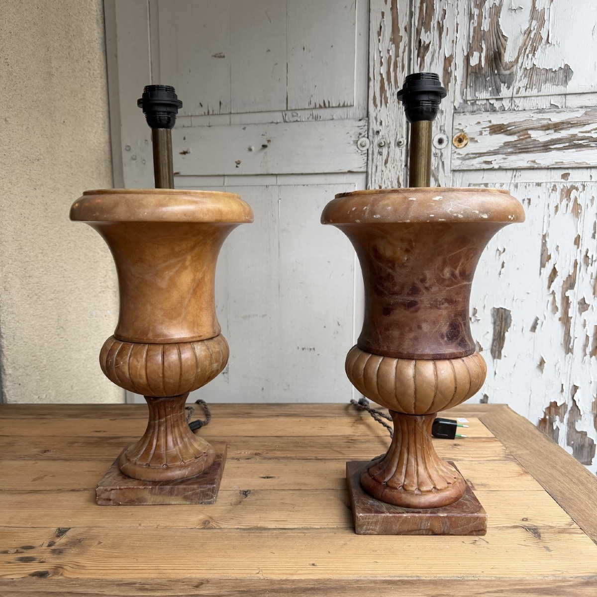 Paire de lampes en albâtre