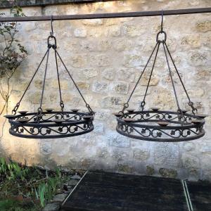 Pair Of Wrought Iron Chandeliers