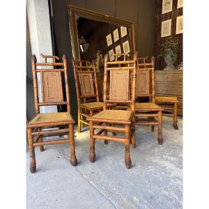 Serie de 6 chaises en bambou
