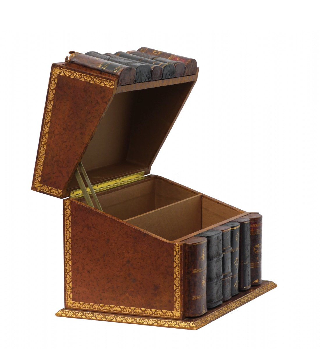 Coffret Boîte Faux Livres en cuir et bois-photo-2