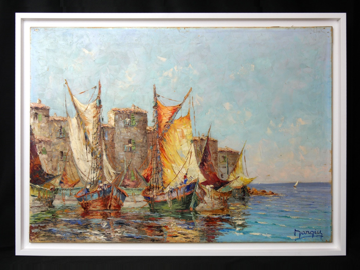 Saint-tropez, The Small Fishing Port Of La Ponche By Henri Edouard Bargin (1906-1980)-photo-1