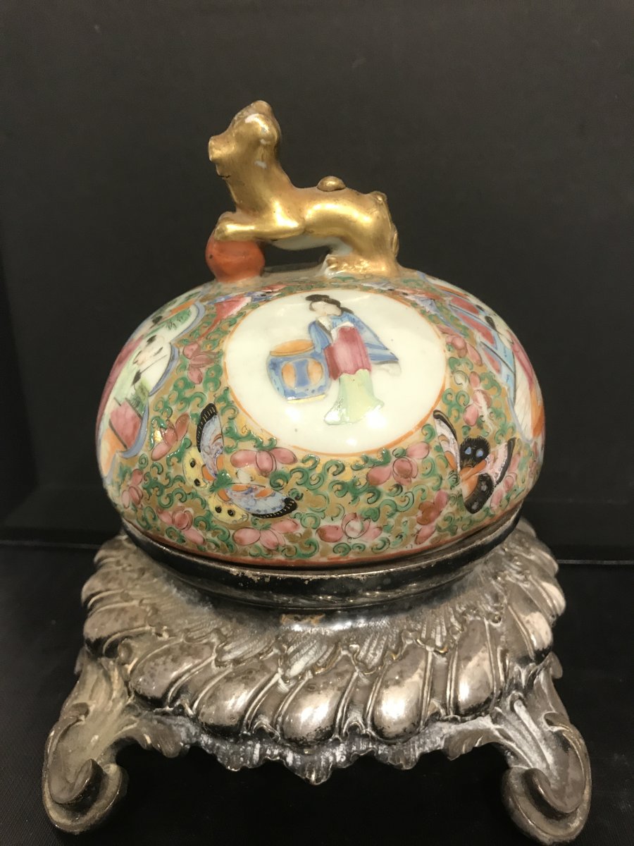 Pair Of Dome In Canton XIX Eme On Silver Metal Base-photo-3