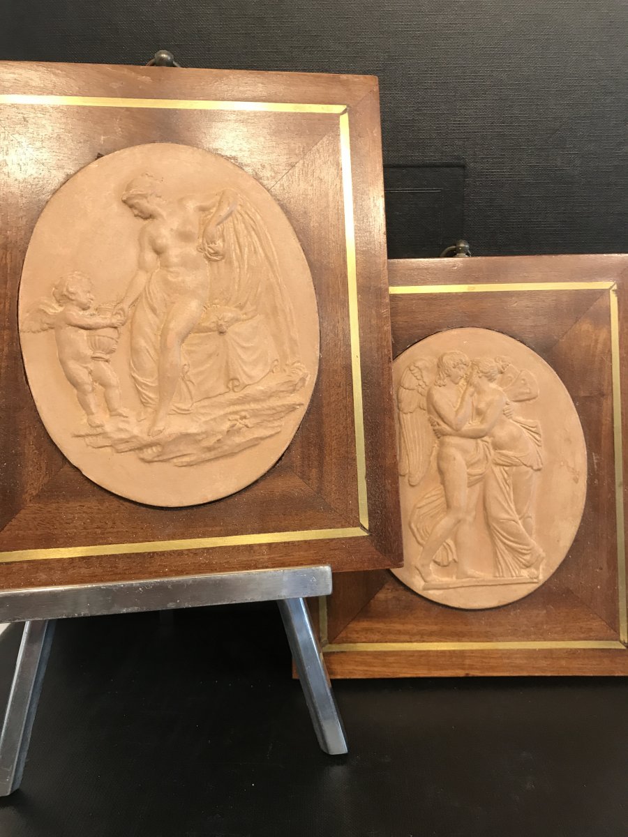 Paire De Médaillon Terre Cuite à l'Antique/ début XX eme 