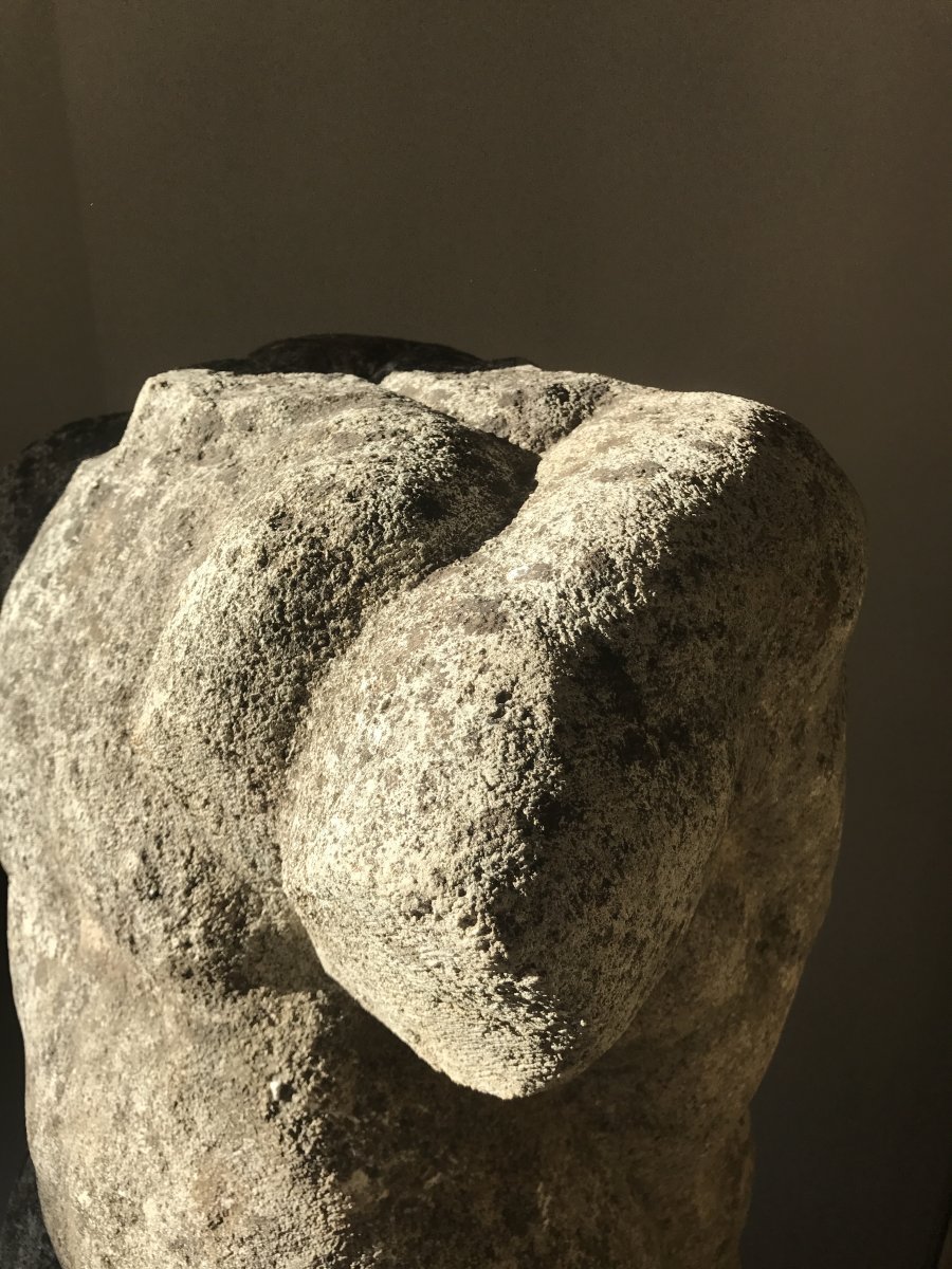 Imposing Stone Sculpture In The Antique Representing 2 Men-photo-4