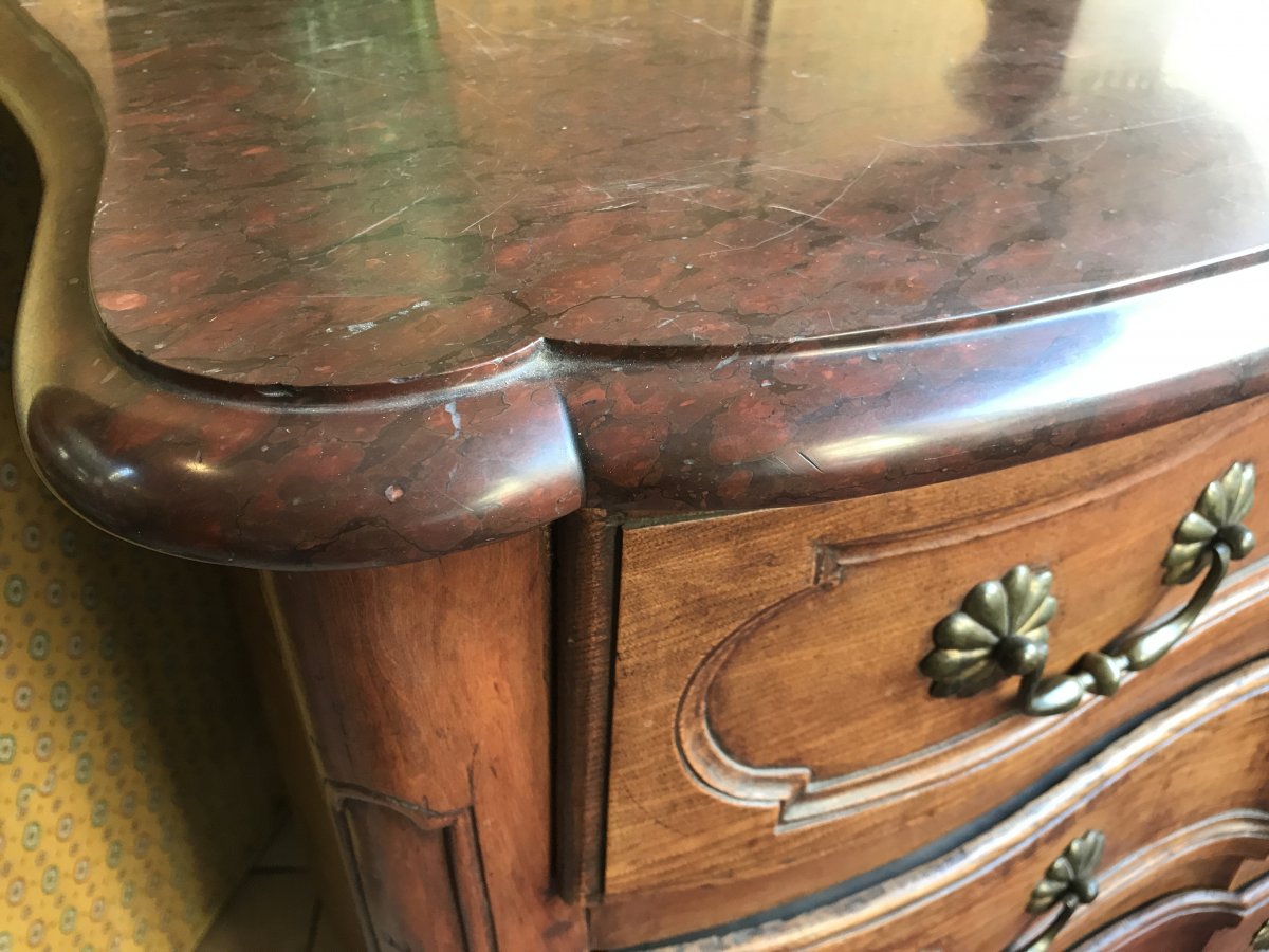 Commode Arbalète Dessus Marbre Rouge époque Louis XV  -photo-3
