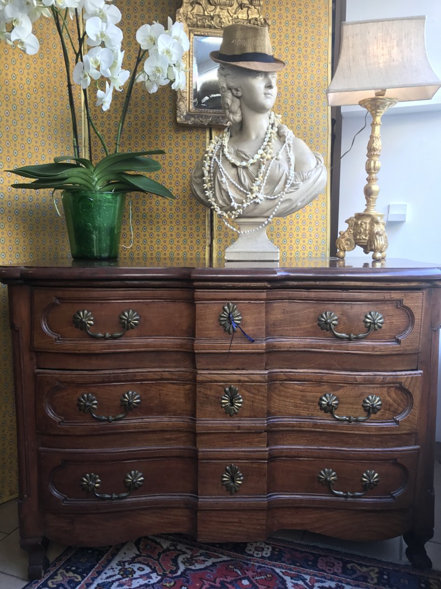 Commode Arbalète Dessus Marbre Rouge époque Louis XV  -photo-3
