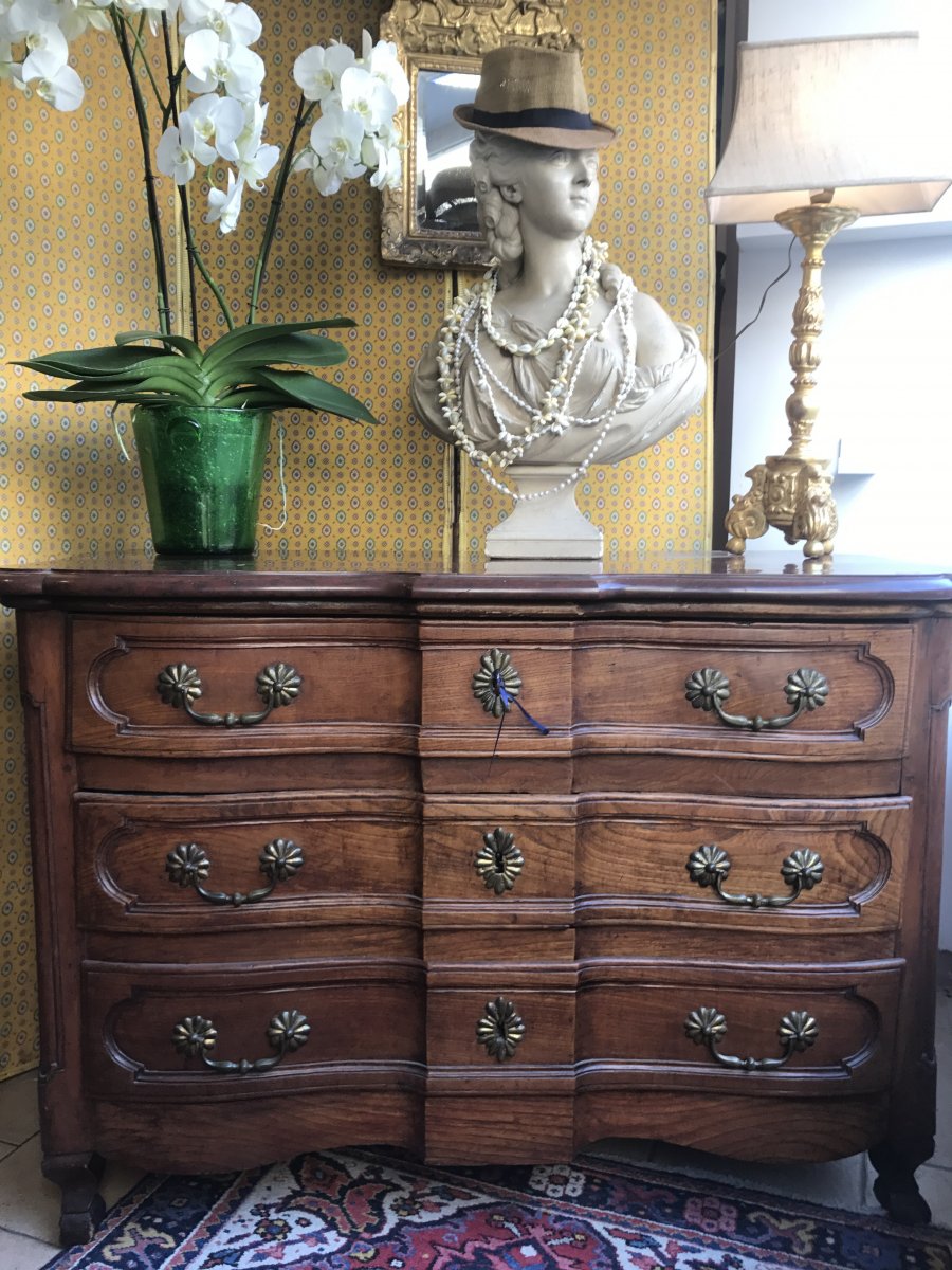 Commode Arbalète Dessus Marbre Rouge époque Louis XV  