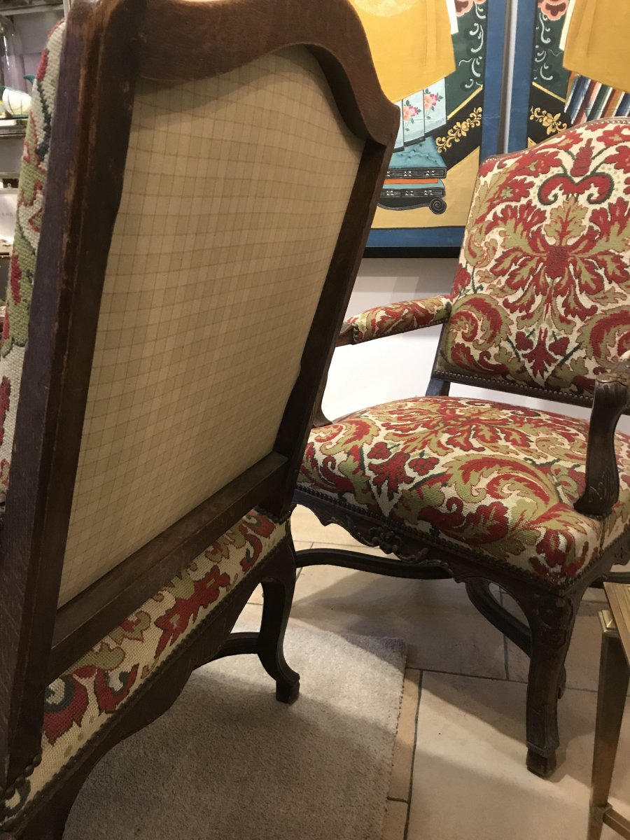 Pair Of Louis XIV Regency Armchairs With Spacers-photo-1