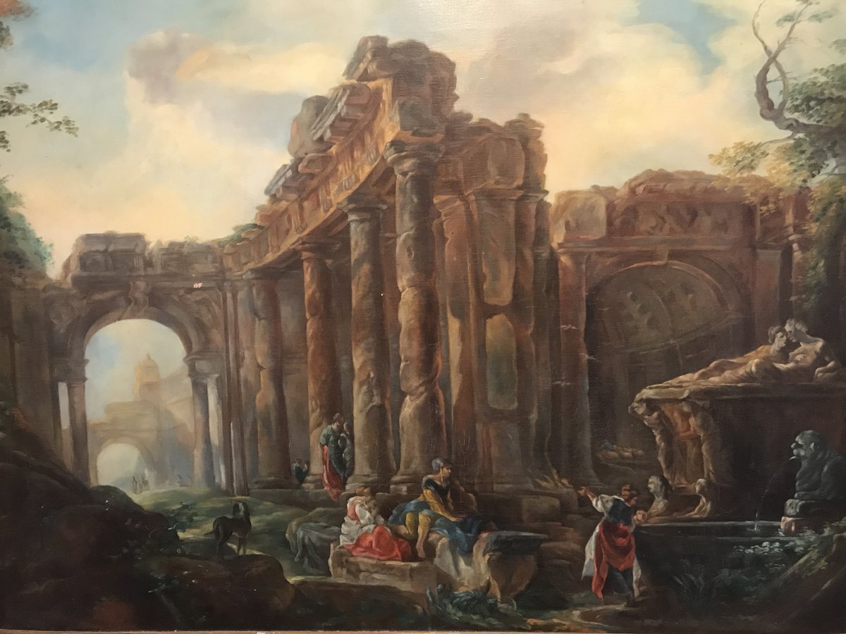 Huile sur toile/ les ruines fantastiques -photo-3