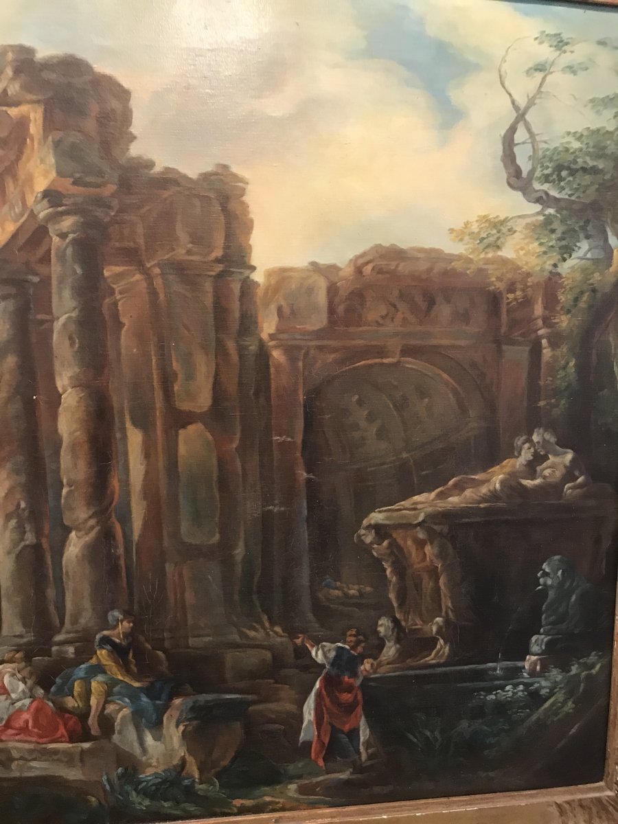 Huile sur toile/ les ruines fantastiques -photo-2