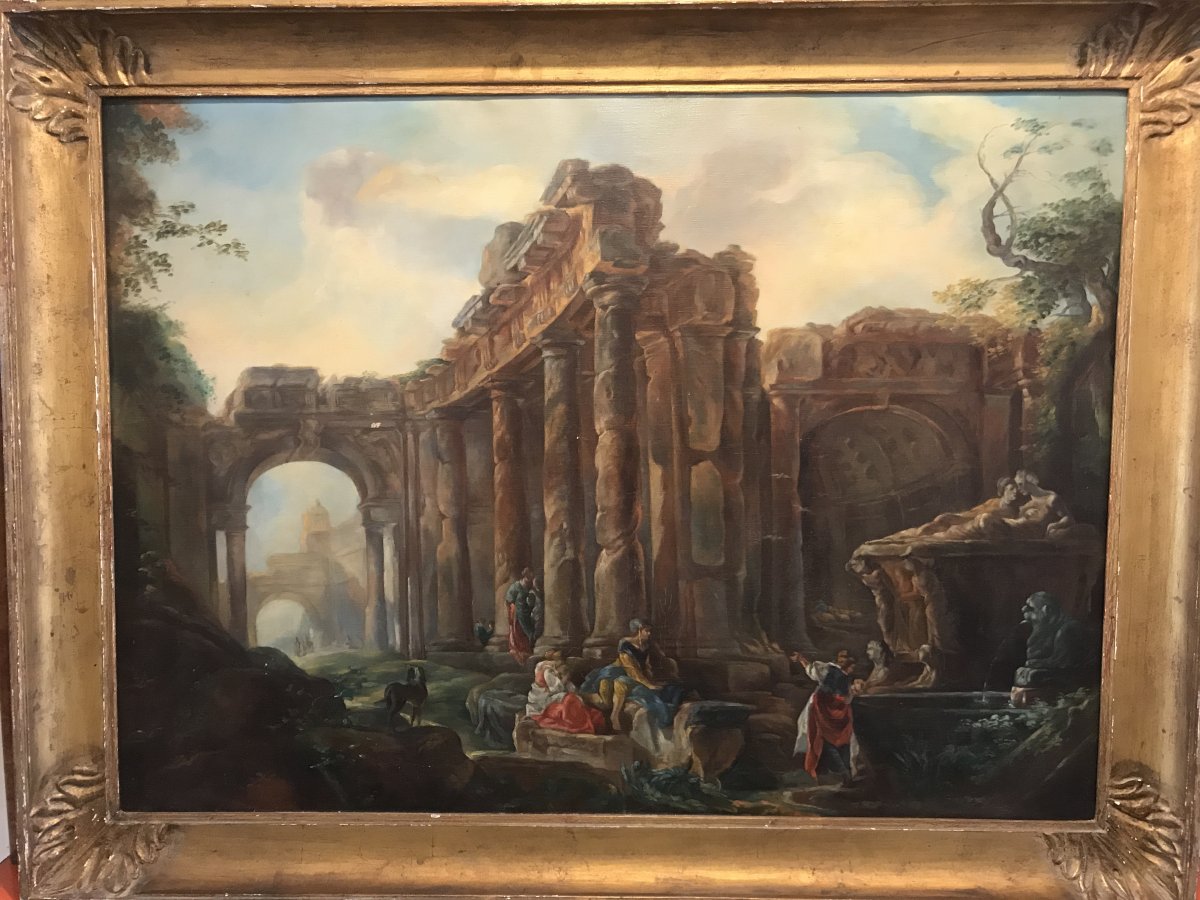 Huile sur toile/ les ruines fantastiques 