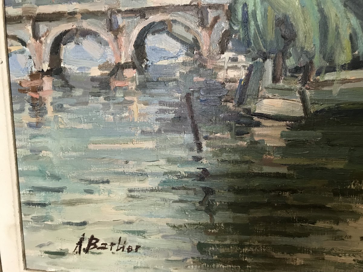 Paris "l'île De La Cité" Oil On Canvas By Barlier-photo-3
