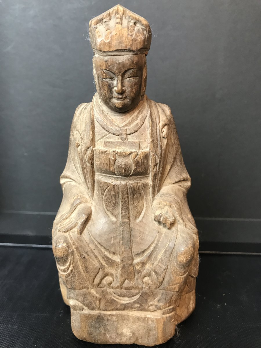 Chinese Dignitary Wooden Statuette Qing Period