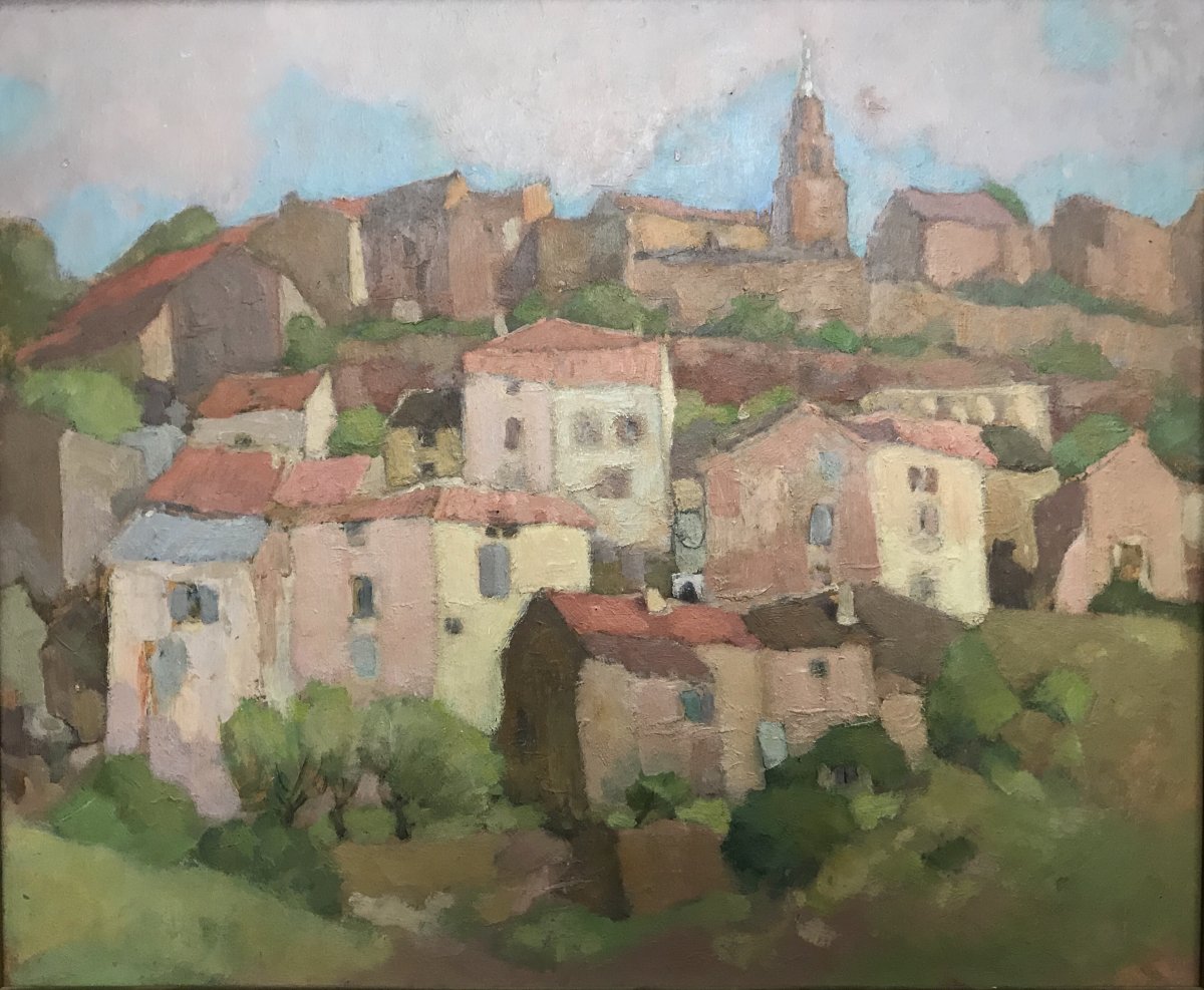 Peinture Sur Carton Village De Camares Septembre 1935-photo-2