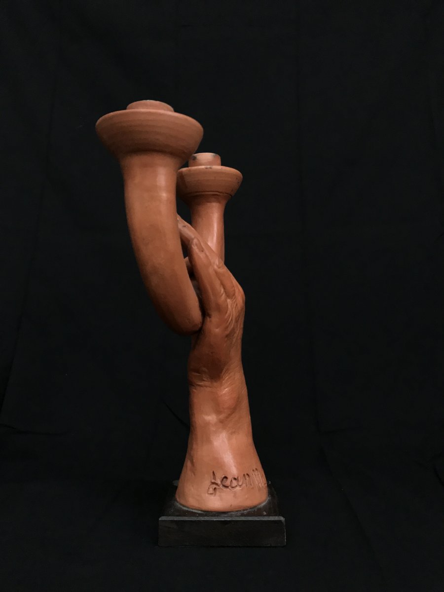Terracotta Sculpture Hand By Jean Marais (1913-1998) French Artist-photo-3