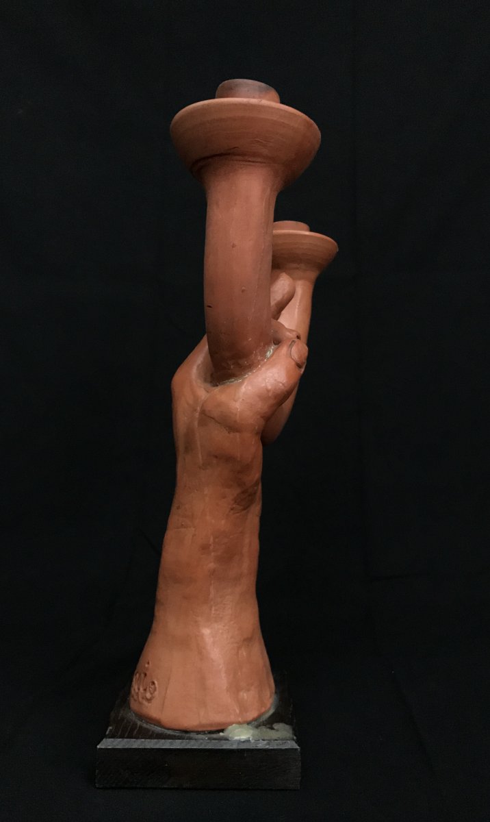 Terracotta Sculpture Hand By Jean Marais (1913-1998) French Artist-photo-1