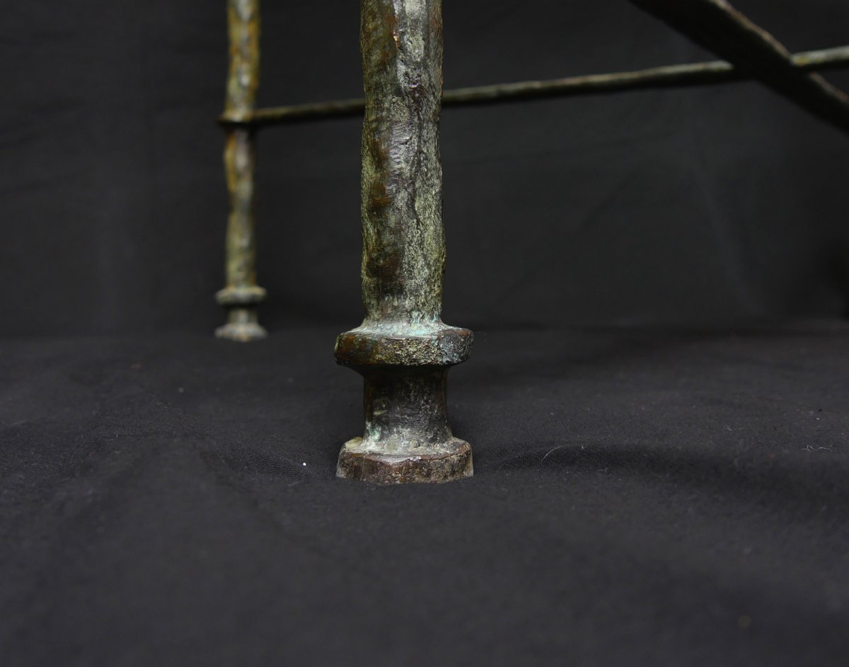Square Table In Bronze With Green Patina Shaded In The Taste Of Diego Giacometti-photo-4
