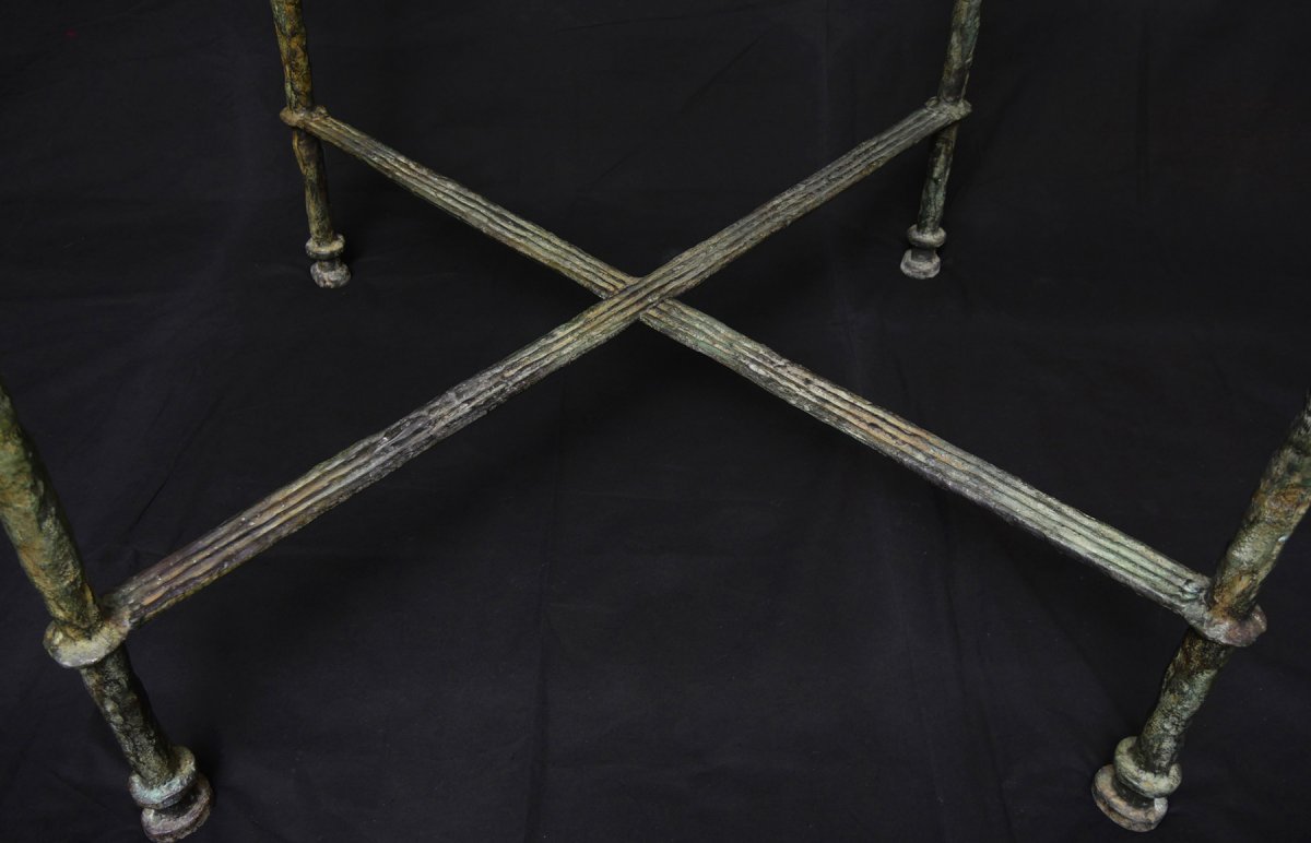 Square Table In Bronze With Green Patina Shaded In The Taste Of Diego Giacometti-photo-2