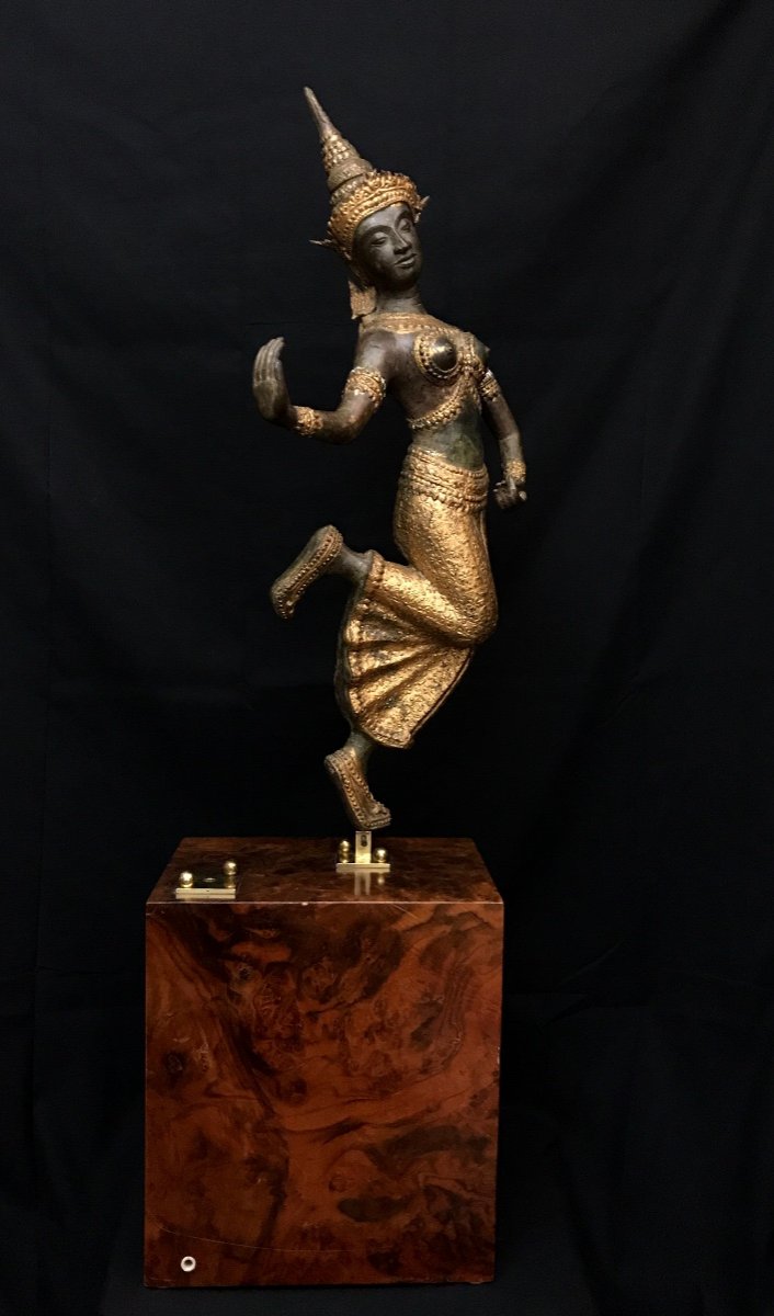 Grande Statuette De Danseuse Thaïlandaise En Bronze -photo-4