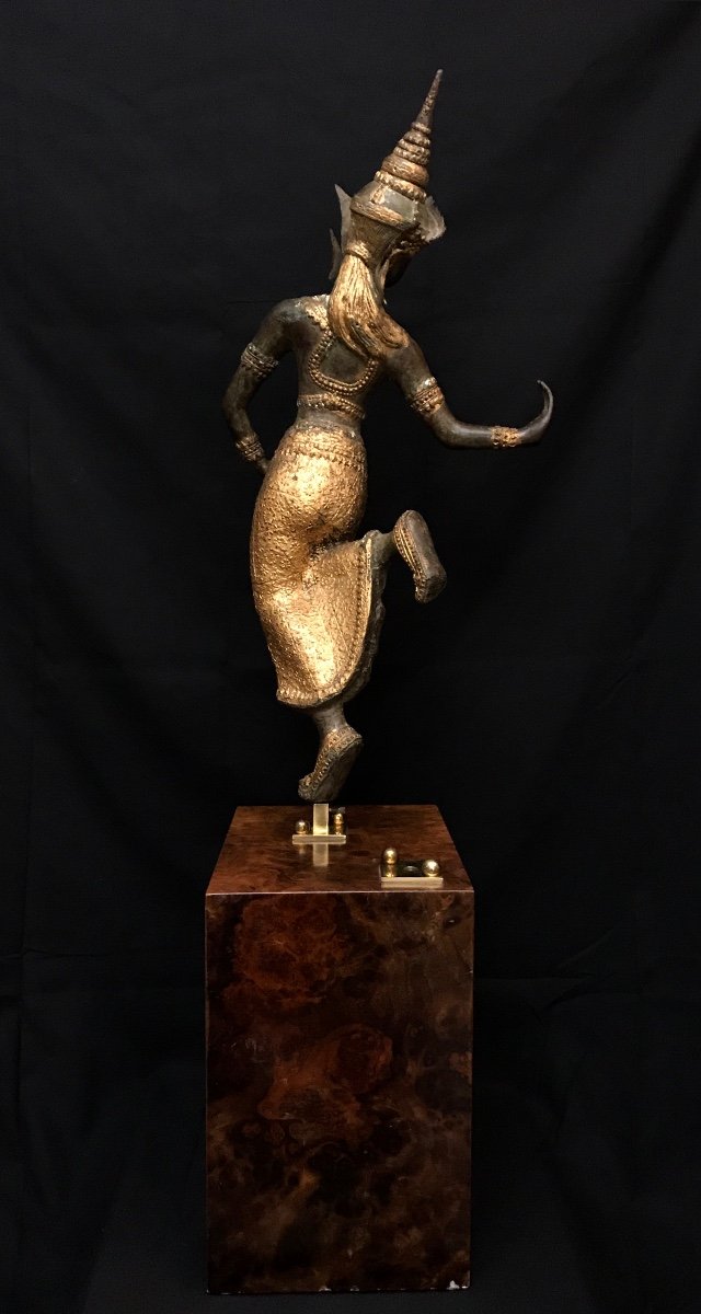 Grande Statuette De Danseuse Thaïlandaise En Bronze -photo-3