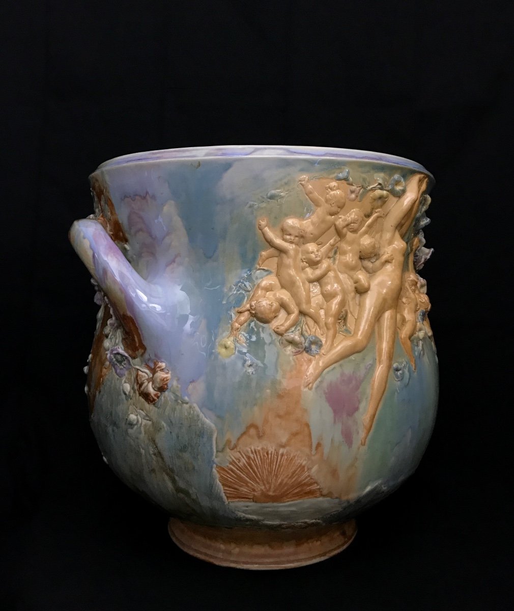 Louis Carrier Belleuse Circa 1900 Very Large Cache Pot Allegory Of Day And Night