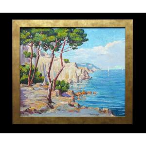 Peinture Représentant Un Paysage De Méditerranée 