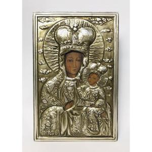 Icône Byzantine La Vierge Couronnée à l'Enfant Jésus