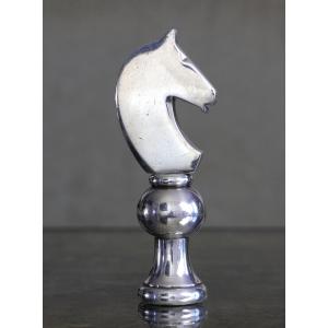 Silver Metal Sculpture Representing A Horse's Head