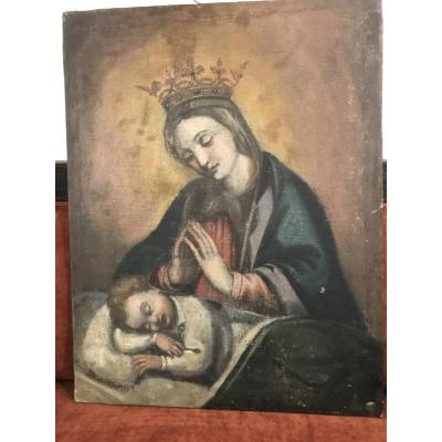 Vierge à l'Enfant/ Peinture Fin XVIII Eme