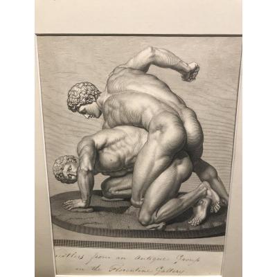 Engraving Representing 2 Wrestlers In The Antique / XIX Eme