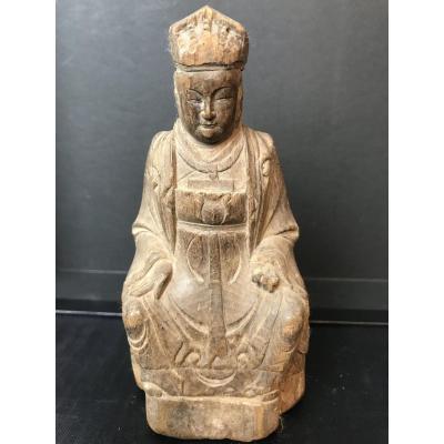 Chinese Dignitary Wooden Statuette Qing Period