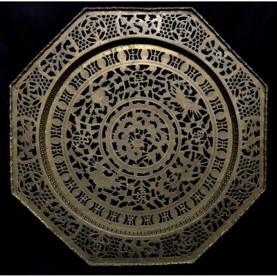 Large Openwork Bronze Tray With Dragon Motifs China XIX Eme