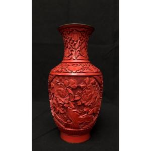 Large Chinese Carved Red Lacquer Vase