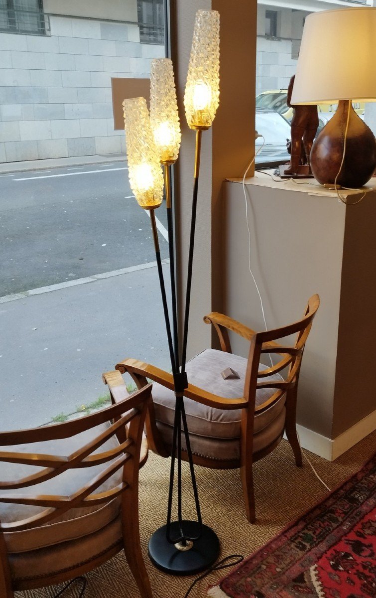 3 Branch Brass And Metal Floor Lamp In Perfect Condition