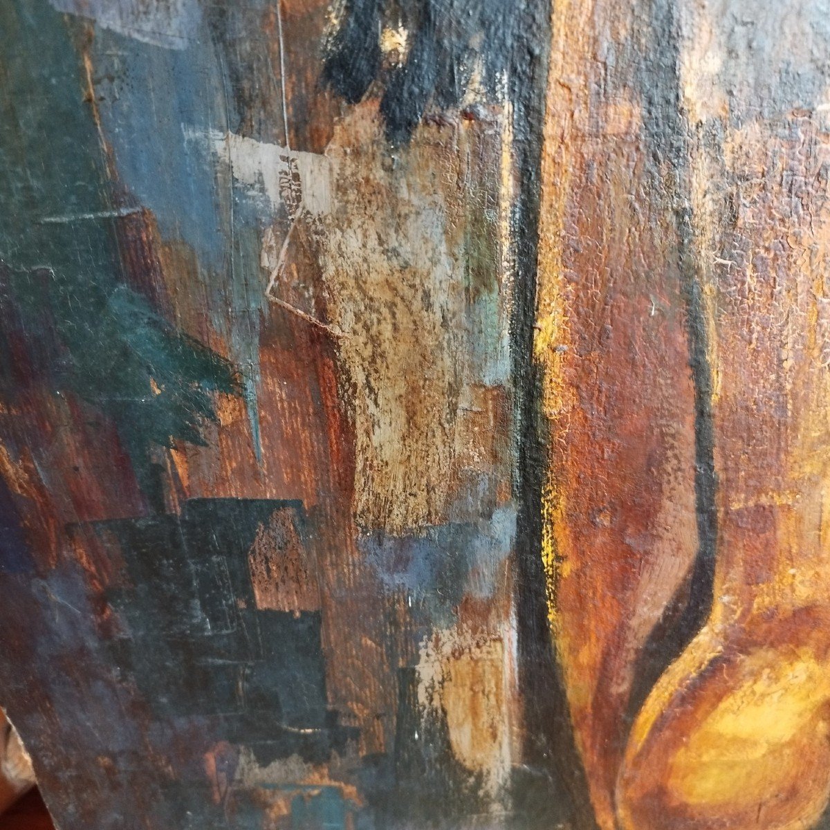 Grand Tableau. Huile Sur Papier Fixée Sur Panneau Bois-photo-4