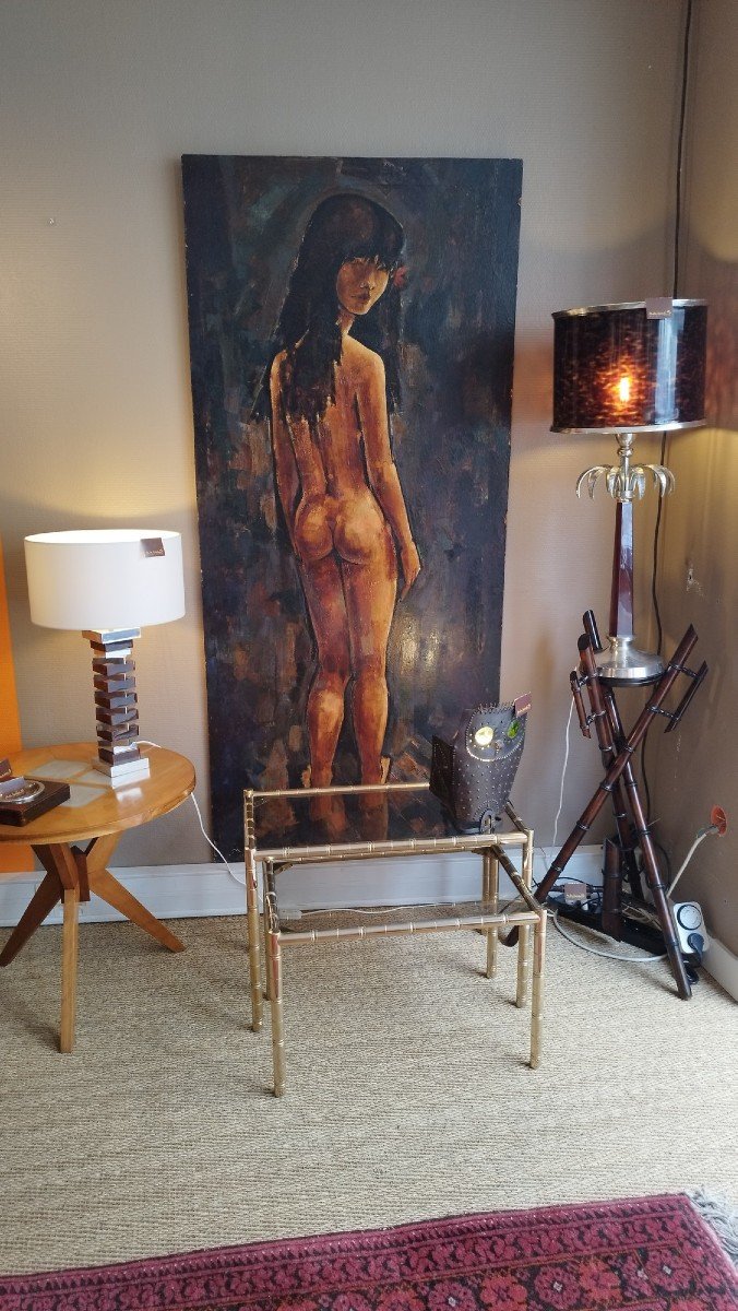 Grand Tableau. Huile Sur Papier Fixée Sur Panneau Bois