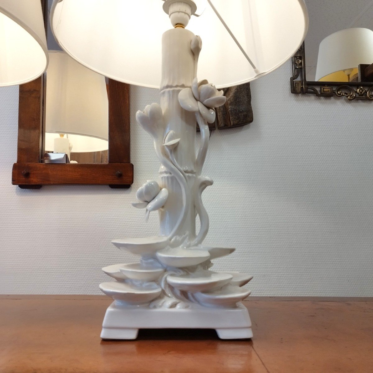 Grande Paire De Lampes En Céramique Blanche, Années 60-photo-1