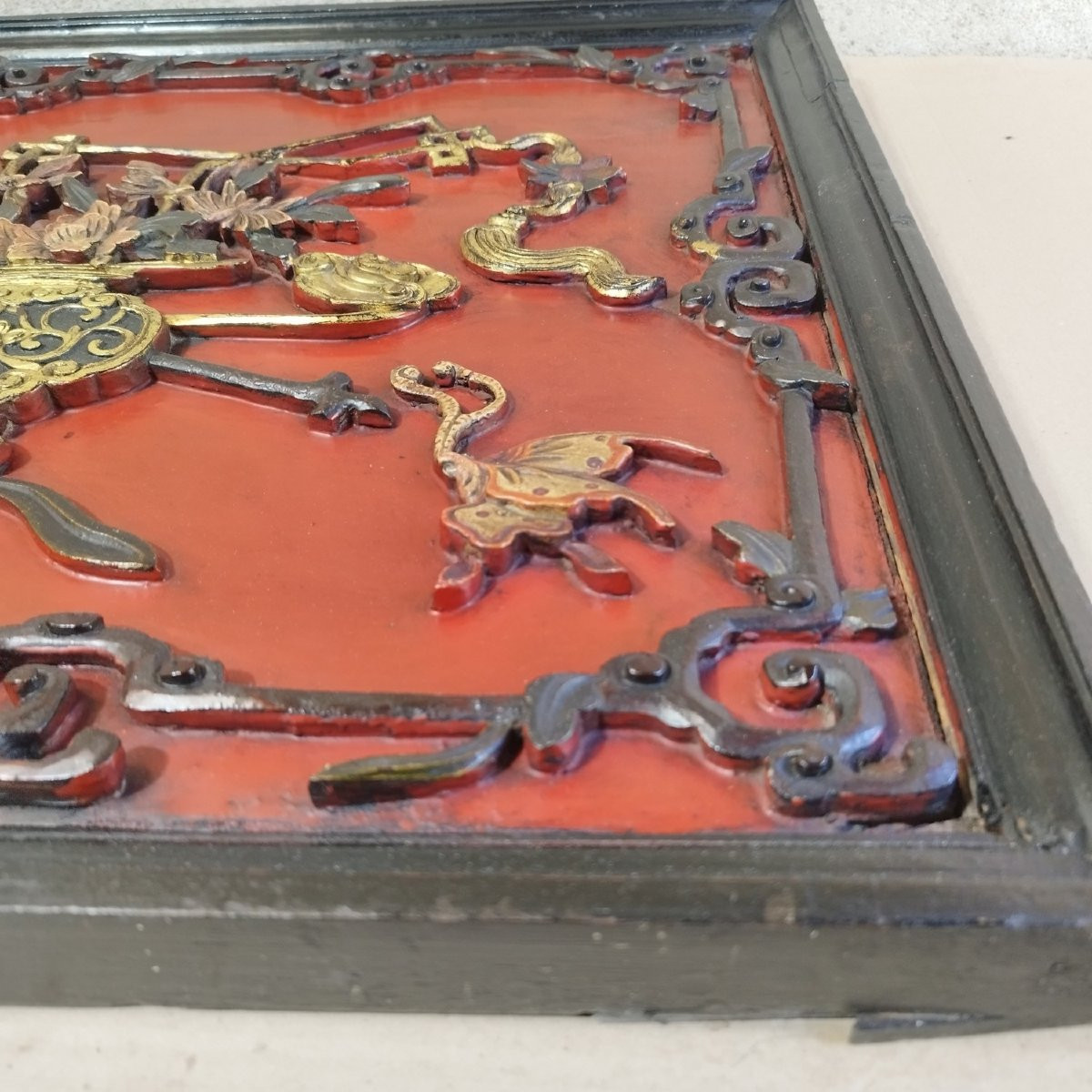 Pair Of Chinese Carved And Lacquered Wooden Panels-photo-7