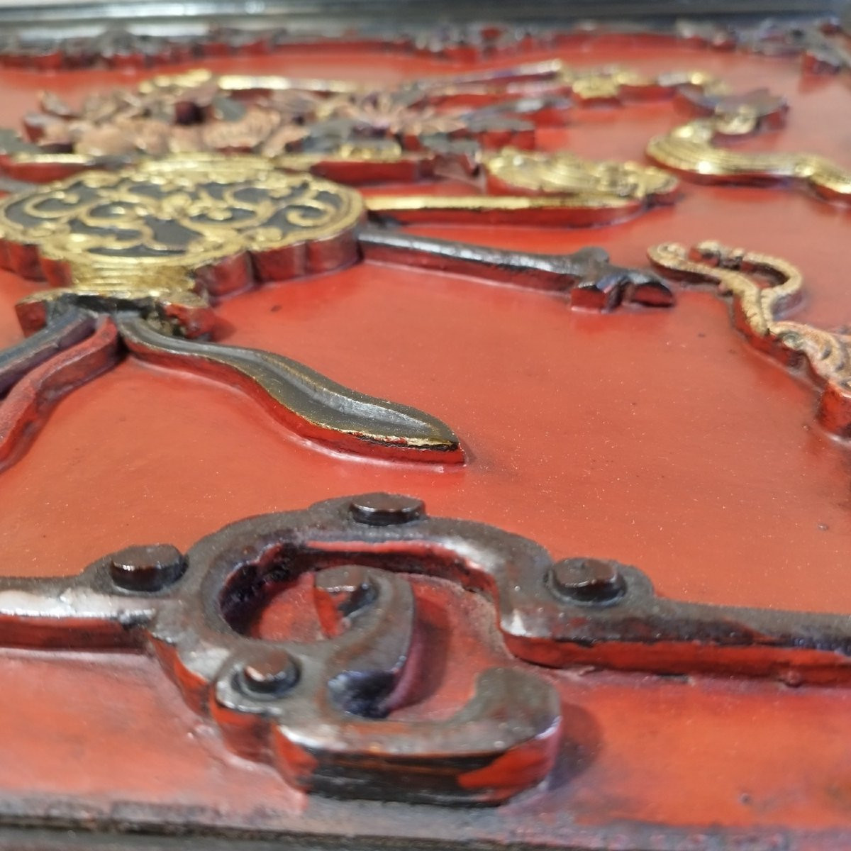 Pair Of Chinese Carved And Lacquered Wooden Panels-photo-8