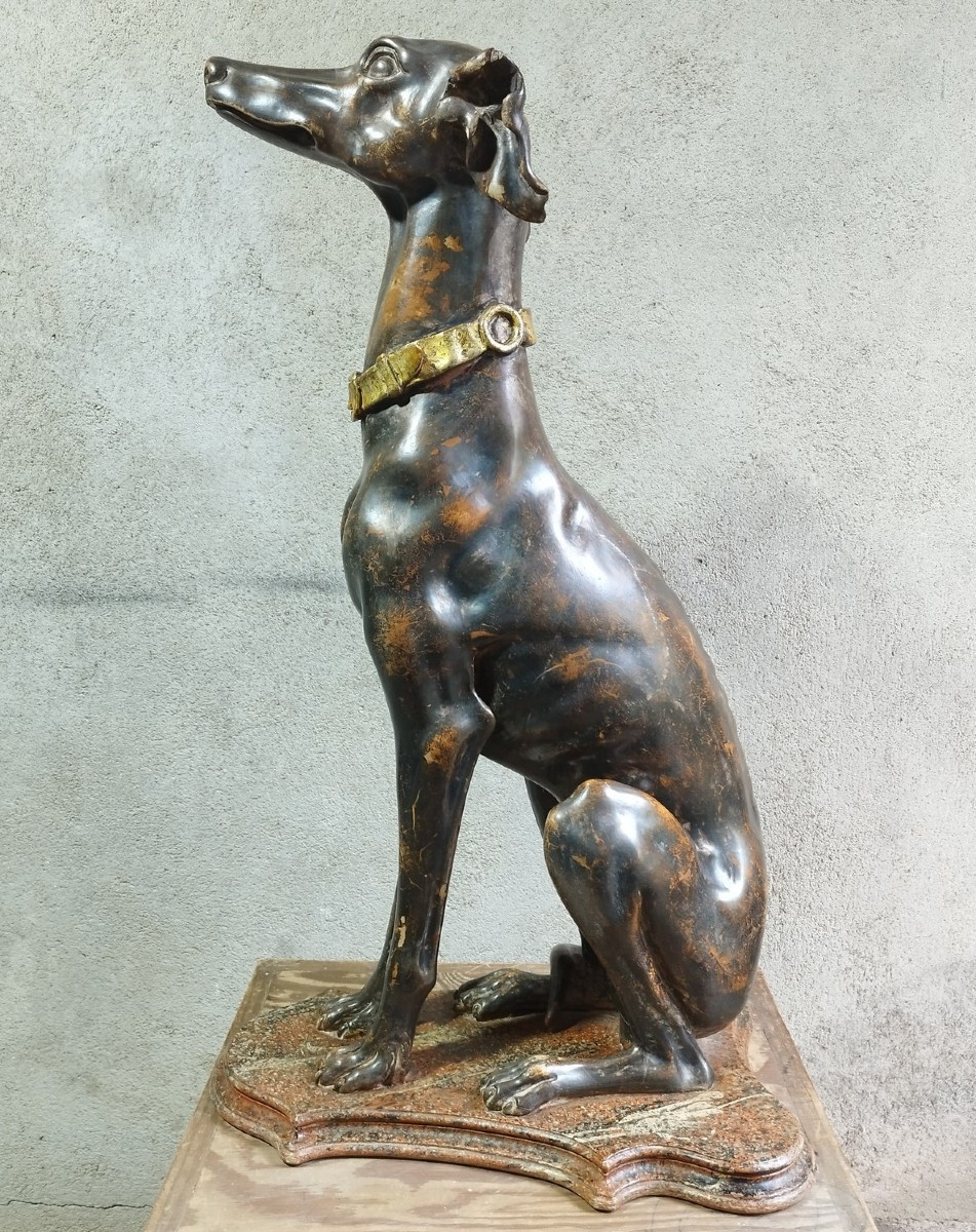 Lévrier en bois et gesso, Italie début XXème.