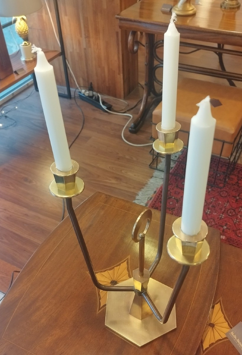 Three-branch Bronze Candlestick, 20th Century-photo-2