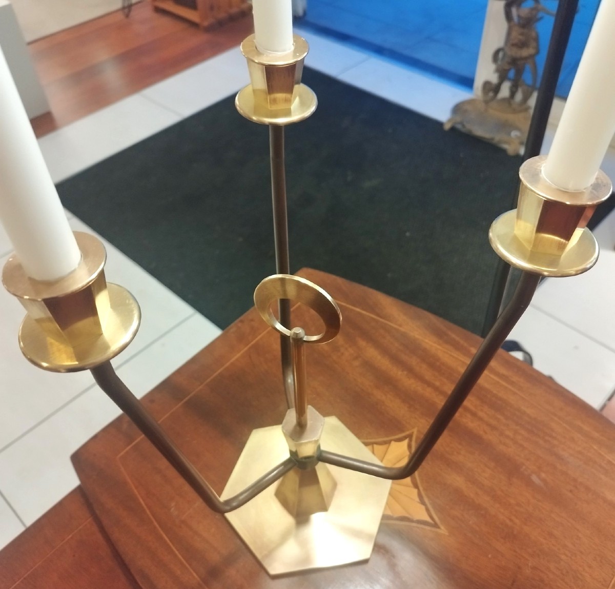 Three-branch Bronze Candlestick, 20th Century-photo-4