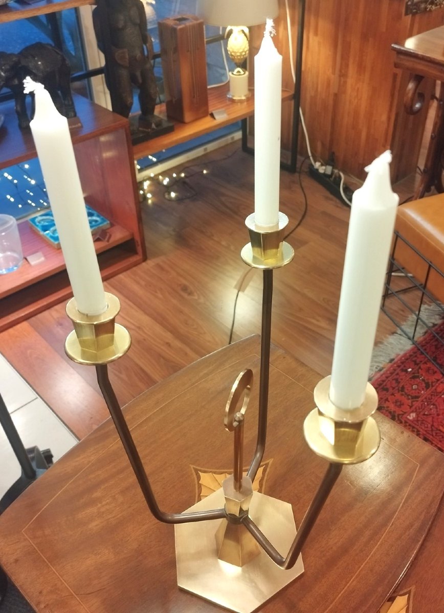 Three-branch Bronze Candlestick, 20th Century-photo-2