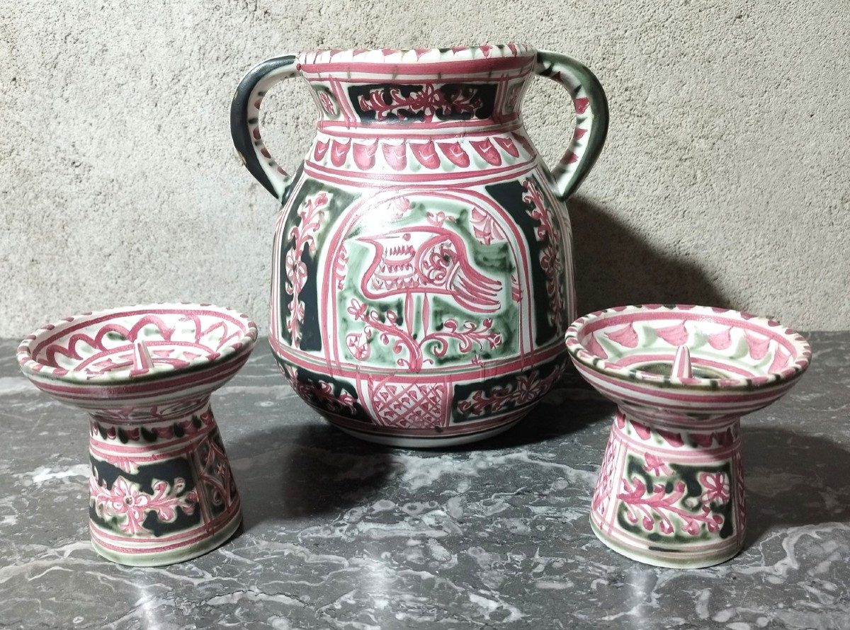 Ensemble Keraluc 1 vase et 20 bougeoirs par Paul Yvain