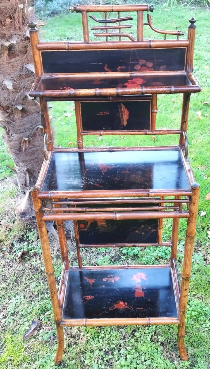 Small Entryway Cabinet In Bamboo And Lacquer, Late 19th Century