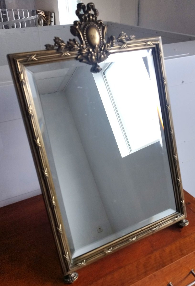 Miroir de table en bronze et acajou massif, XIXème siècle-photo-2