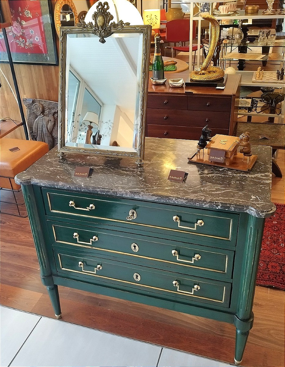 Miroir de table en bronze et acajou massif, XIXème siècle-photo-4