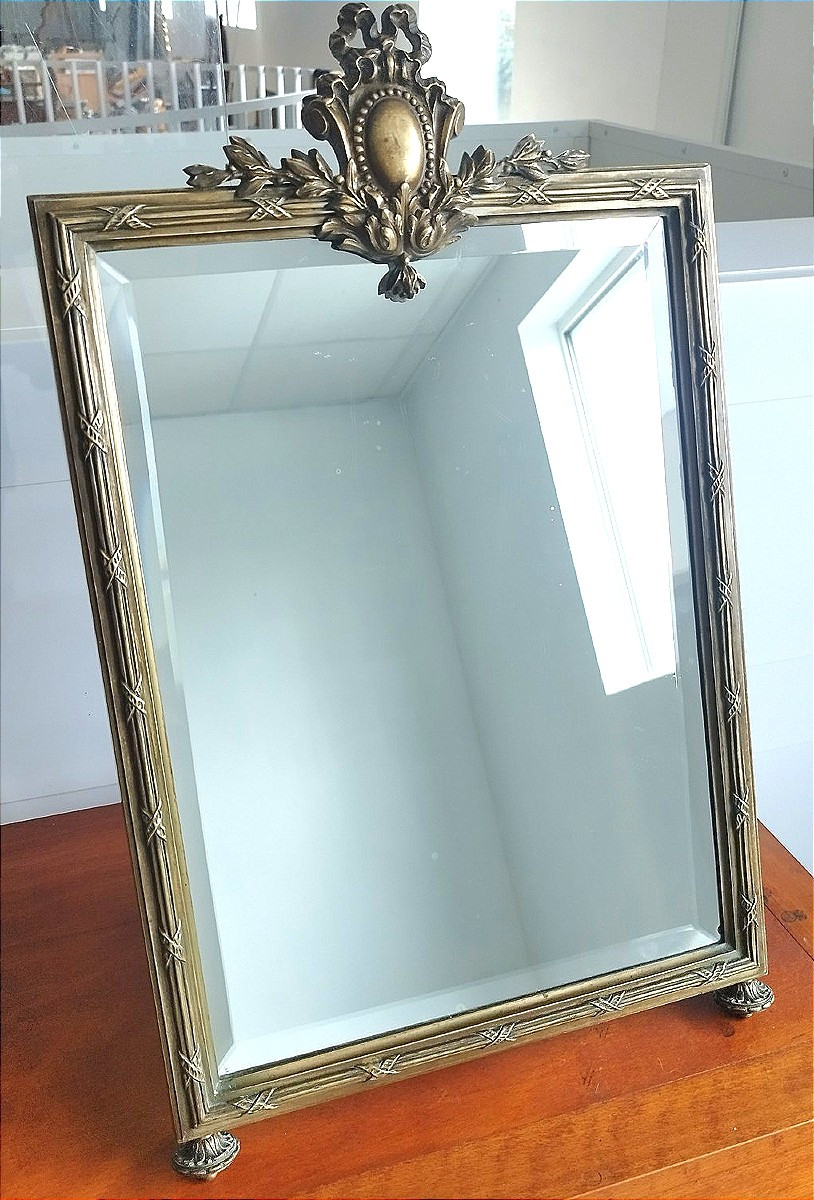 Miroir de table en bronze et acajou massif, XIXème siècle